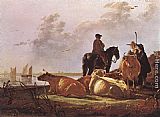 Aelbert Cuyp Canvas Paintings - Peasants with Four Cows by the River Merwede